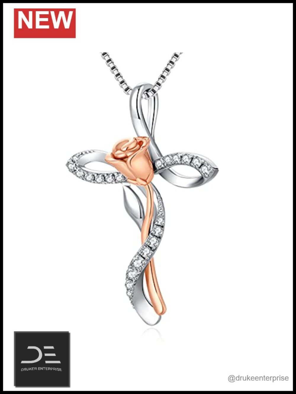s925 Sterling Silver 18K White Gold Plated Infinity Cross Necklace